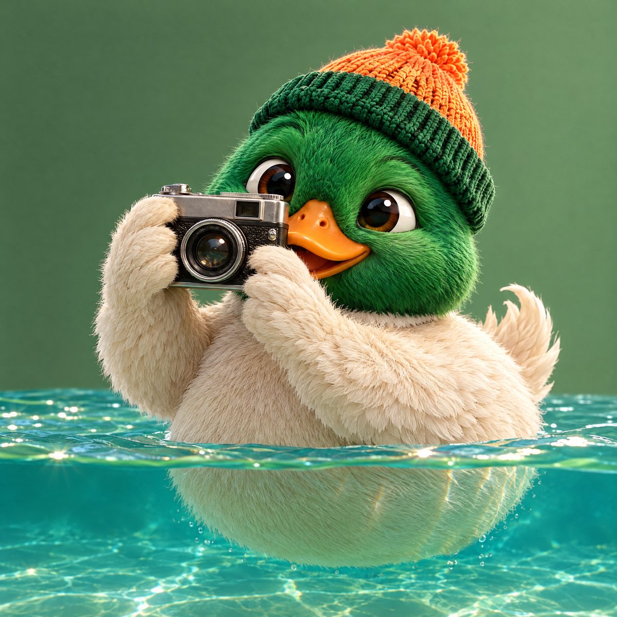 The Quattro duck in the water, taking a photo with a small camera.